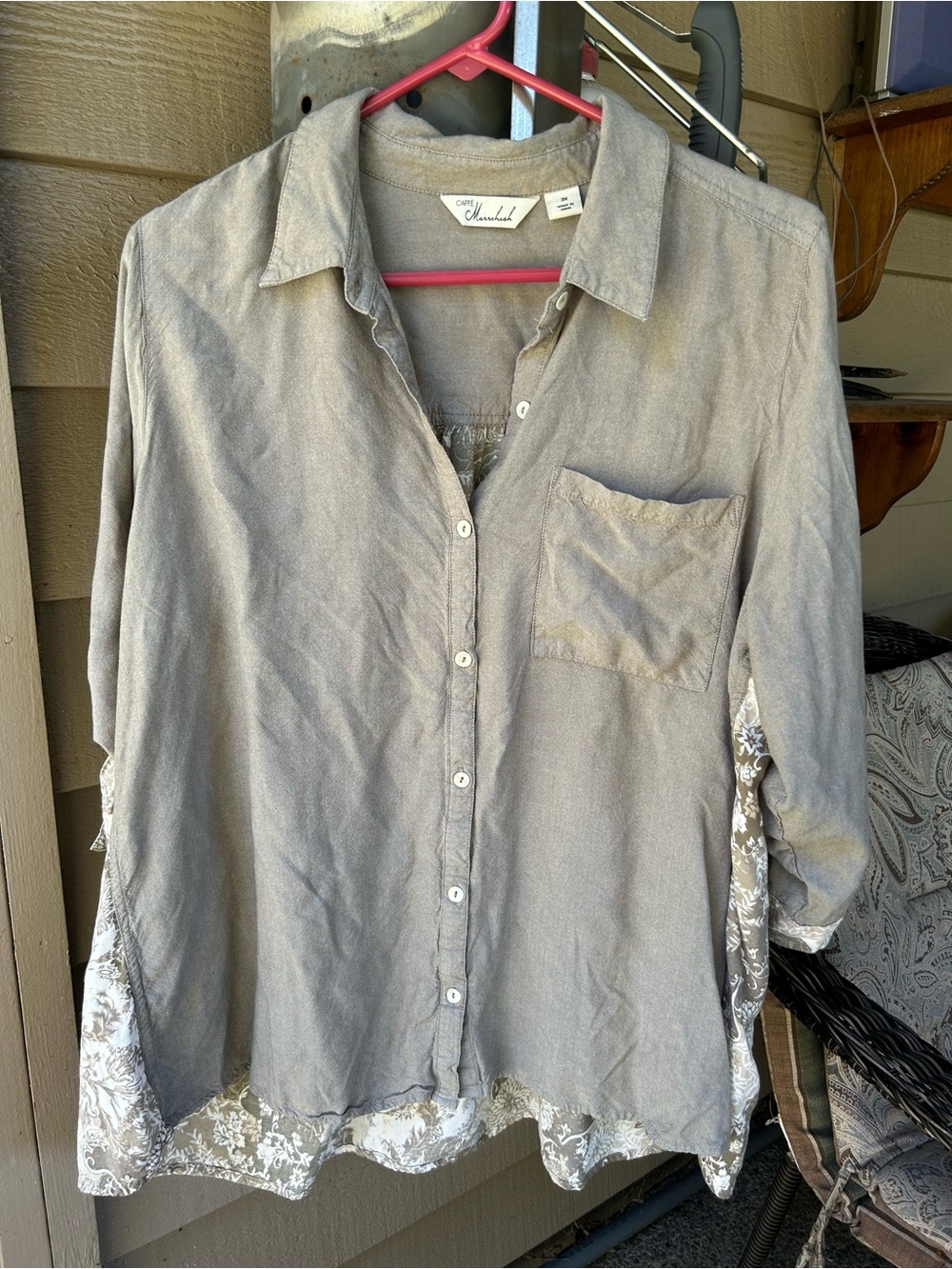 Caffe Marrahesh Chambray Button-Up loose fit blouse plus Sz